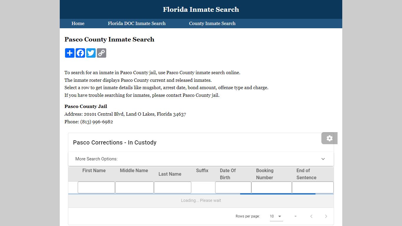 Pasco County Inmate Search