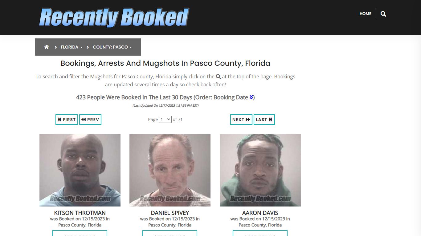 Recent bookings, Arrests, Mugshots in Pasco County, Florida